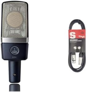 AKG C214 Microphone de Studio Statique Cardioïde Noir & Stagg 3 m Câble Microphone XLR - XLR de Haute Qualité - Noir