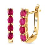 TJC Ruby Hoop Earrings for Women with Fish Hook in 14ct Gold Plated 925 Sterling Silver Prongs Setting Gift for Wife Red Gemstone July Birthstone Metal Wt. 2.63 Grams