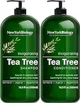 New York Biology Tea Tree Shampoo and Conditioner Set – Deep Cleanser – Relief for Dandruff and Dry Itchy Scalp – Therapeutic Grade - Helps Promote Hair Growth – 16.9 fl Oz
