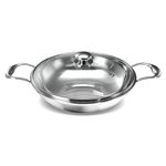 ‎Preethi Metallica Collection Triply Stainless Steel Kadai with Glass Lid, 28 cm, Gas & Induction Compatible, Metal Spatula Friendly