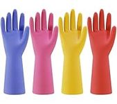 Bamllum 4 Pairs Colorful Rubber Kitchen Dishwashing Gloves - Reusable Household Cleaning Gloves for Washing Dishes and Cleaning Tasks, Flexible Durable and Non-Slip (Medium, Blue+Pink+Yellow+Red)