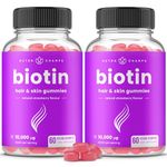 NutraChamps Biotin Gummies 10,000 mcg - Healthy Hair, Skin & Nails for Women, Men & Kids - Vegan, Non-GMO, Hair Vitamins Supplement - Natural Strawberry - 60 Gummies (2 Pack)