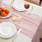 Fantastshop Pink Table Runner Cheesecloth 2 Pack 10FT Boho Gauze Table Runner 35x120 Inch Rustic Cheese Cloth for Wedding Valentines Party Romantic Table Decoration.