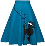 ZEZCLO Women Poodle Skirt 50s Vintage Pleated A-line Zipper Skirts Blue XL