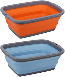 Tiawudi 2 Pack Collapsible Sink with 2.25 Gal / 8.5L Each, Foldable Dish Tub for Washing Dishes, Camping, Hiking and Home, Portable Washing Basin, Thermoplastic Rubber, Grey/Blue and Grey/Orange