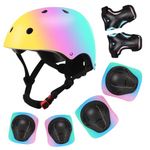 Color Gradient Adjustable Kids' Helmet with Knee & Elbow Pads Set | Multi-Sport Safety Gear for Boys & Girls Ages 3-14 | Skateboarding, Scooters, Roller & Inline Skating, Longboarding