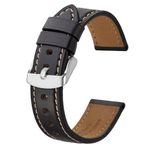 BISONSTRAP Leather Watch Band 22mm, Vintage Calfskin Watch Strap Men Bracelet-Black