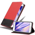 cadorabo Book Case works with Samsung Galaxy GRAND PRIME in RED BLACK - with Magnetic Closure, Stand Function and Card Slot - Wallet Etui Cover Pouch PU Leather Flip