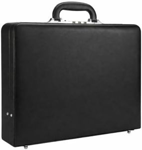 HAESTUS Leather Briefcase for Men with Combination Lock, Classic Hard Shell Attache Case in Black, Fits 16 Inch Laptop