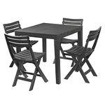 URBNLIVING Square Garden Plastic Patio Dining Table & Folding Chairs Outdoor Deck Furniture (4)