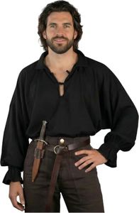 VIBNRIX Men’s Black Renaissance Shirt — Cotton Muslin Pirate Blouse for Medieval Costume, Ren Faire & Cosplay
