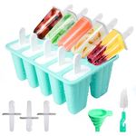 Ice Lolly Moulds with Sticks,10-Hole Silicone Popsicle Moulds, Non-Stick Ice Cream Moulds with Cleaning Brush and Folding Funnel, BPA Free
