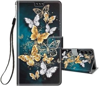 HopMore Coque pour Samsung Galaxy A15 4G / 5G Housse Etui à Rabat Pochette de Portefeuille Premium en Cuir PU, Flip Case Emplacements Cartes Magnétique à Clapet pour Samsung A15, Papillon/Vert