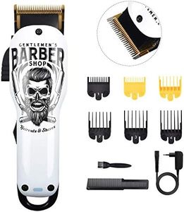 BESTBOMG Cortapelos Profesional Hombres, Máquina Cortar Pelo Kit Cuchilla de Titanio y Cerámica 6 Peine-guía, Cortadora de Pelo Batería Recargable de Litio 2000mAh (Y4 Blanco)