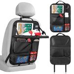 LUCMO Car Organiser Car Seat Organiser, Car Backseat Organiser with Foldable Tray Table for up to 10.5 iPad, 6 Pockets, Kids Toy Storage, Water Proof Back Seat Protector for Kids, Black,1pc