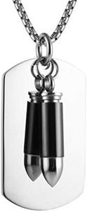 AsAlways Mens Punk Stainless Steel Waterproof Bullet Military Army Style Dog Tag Alloy Pendant Necklace with 22+2 Inch Chain, Metal, not