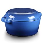 5.5 Quart Enameled Cast Iron Dutch Oven, 2-In-1 Enamel Dutch Oven Pot with Skillet Lid for Grill, Stovetop, Induction (Gradient Blue)