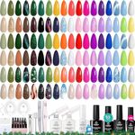 Beetles Winter Gel Nail Polish Set, 53pcs Gel Polish Kit, 36 Colors Brown Green Glitter Cat Eye Uv Gel Polish with 2PCS Base Coat &4PCS Top Coat, All Season Travel Diary Manicure Tools for Beginners