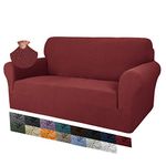 MAXIJIN Creative Jacquard Couch Covers for 2 Seater, Super Stretch Non Slip Love Seat Sofa Cover for Dogs Pet Friendly Elastic Furniture Protector Loveseat Slipcovers (2 Seater, Wine Red)