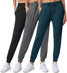 Real Essentials Women's Lounge Jogger Soft Teen Sleepwear Pajamas Loungewear Yoga Pant Active Athletic Track Running Workout Casual wear Ladies Yoga Sweatpants Pockets, Set 9, L, Pack of 3