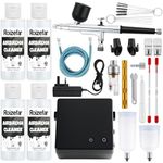Roizefar Airbrush Kit with Compressor, 55 PSI Non-Clogging Air Brush Painting Set with 4x100ml Cleaner, 0.2/0.3/0.5mm Nozzles & Cleaning Brush, Ideal for Painting, Modeling, Nail Art, Makeup