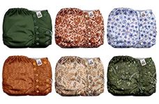 Mama Koala 2.0 Baby Cloth Diapers with Suede Cloth Lining and Tummy Panel, Washable Reusable Pocket Diapers, 6 Pack with 6 Bamboo Diaper Inserts (Neutral Leaves)