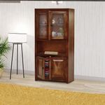 SONA ART & CRAFTS Sheesham Wooden Crockery Cabinets with Glass Door | Wooden Book Shelf Cabinet with Storage Rack for Home & Office Living Room (Natural Brown)