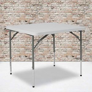 EMMA + OLIVER 2.79-Foot Square Height Adjustable Granite White Plastic Folding Table
