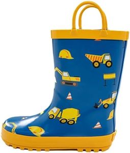 Toddler Rain Boots Waterproof Rubber Kids Rain Boots for Girls and Boys with Fun Patterns and Easy-On Handles (Blue Construction Vehicles, Toddler, 9, Numeric, US Footwear Size System, Medium)