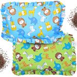 Mama's Buddy Head Shaping Rai Mustard Seed Cotton Pillow (Pack of 2) for 0-12 Months Baby, 100% Cotton Fabric (Cute Animal Print - Light Green and Baby Blue)