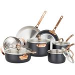 Viking 3 Ply Pots and Pans Set, 11 Piece Stainless Steel Kitchen Cookware with Glass Lids, Black with Copper