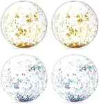 BLUE PANDA 4 Pack 20-inch Inflatable Glitter Beach Balls for Summer Pool Decorations and Party Favors (Gold & Turquoise)