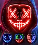 AnanBros Scary LED Halloween Mask, Light up Mask Cosplay, LED Rave Face Mask Costume 3 Lighting Modes, Halloween Face Masks for Men Women Kids - Red