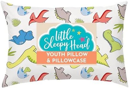 Youth Pillow with Pillowcase 16x22, Soft Jumbo Toddler Pillow, Kids Pillow & Hypoallergenic Pillow Case - Best Kids Pillows for Sleeping, Perfect Kids Travel Pillow (Dinosaurs White)