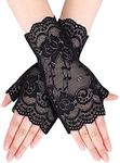 Papoopy Women White Lace Gloves for for Wedding, Tea Party, Cosplay, Costume (Lace-Fingerless-Black)