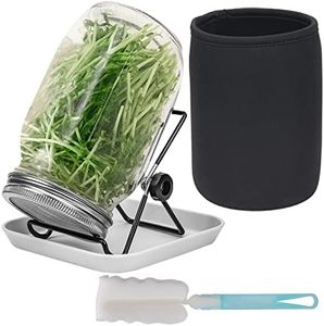 Seed Sprouting Jar Kit, 1 pcs Wide Mouth Quart Mason Jars with 304 Stainless Steel Screen Sprout Lids,86mm Caliber,1000ml,with Tray,Stand,Shading Cloth and Canning Brush,for Making Seeds Sprouts (1)