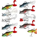 9 Pcs Pike Fishing Lures, UK Big Soft Tail Silicone Swimbait Lures Set, for Sea Bass, Trout, Perch, Sea Fishing