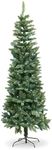 7Ft/2.1m Pre-Lit Green Christmas Tree Slim Tree Pine Narrow Xmas Tree, Pointed Tips, Metal Stand, Cool White LED Lights, Holiday Home Decorations