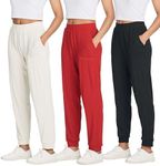 3 Pack Womens Pants Athletic Sweatpants Joggers Yoga Pajama Hiking Golf Gym Lounge Casual Pockets Sleep Activewear Running Summer Workout High Waisted Teen Active Athleisure Ribbed Ladies PJ