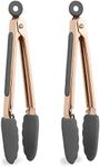 COOK WITH COLOR Tongs for Cooking Stainless Steel and Silicone Set of Two 8” Rose Gold Mini Nonstick Kitchen Tongs with Silicone Tips Small Tongs Appetizer Tongs Sugar Tongs Salad Tongs (Grey)