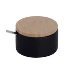 KOOK TIME Original sugar bowl - ceramic with bamboo wood lid and stainless steel spoon - Ideal use as a sugar bowl and salt shaker - Measurements: 12.5 x10 x 6.5 cm. - color: Black