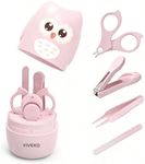 YIVEKO Baby Nail Kit, 4-in-1 Baby Nail Care Set with Cute Case, Baby Nail Clippers, Scissors, Nail File & Tweezers, Baby Manicure Kit and Pedicure kit for Newborn, Infant, Toddler, Kids-Owl Pink