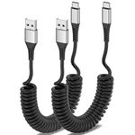 Coiled USB C Cable 2 Pack, 3ft USB to USB C Cable for Car, Android Auto Coiled USBC Cord, 3A Retractable USB C Cord Fast Charging for iPhone 17 16 15 Pro Max, Samsung Galaxy S25 S24 S23 S22