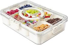 MineSign Divided Snackle Box with Handle Food Serving Tray Charcuterie Board with Lid Stackable Fruit&Veggie Container with 8 Small with Removable Boxes for Travel Snack Candy Nuts Spice