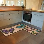 Kitchen Rugs and Mats Set of 2 Pieces Anti Fatigue Standing Mat Beige Bright Colorful Butterflies Lace Floral Non Slip Washable Comfort Flooring Carpet Runner for Kitchen Home