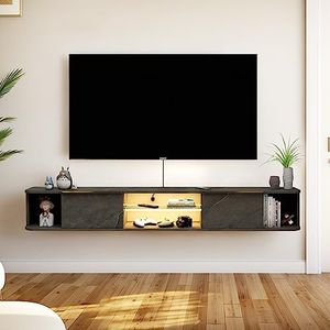Pmnianhua LED Floating TV Stand with 2 Drawers for 80 inch TV,78'' Floating TV Shelf with LED Lights,Wall Mounted TV Console,Floating Shelf for Under TV (Dark Grey)