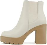 Soda EDITOR ~ Women Lug Sole High Heel Chelsea Fashion Ankle Boot w/Double Elastic Gore, Off White/Nude, 6