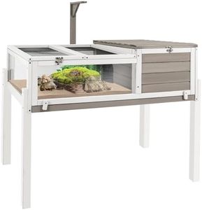 Ketive Tortoise Habitat Large Wooden Tortoise Enclosure Habitat with No-Leaking Tray Indoor & Outdoor, Reptile Cage for Small Animals TOR03-Grey