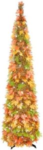 N&T NIETING Fall Tree Home Decor, Pop Up Tree with Lights & Timer & 8 Modes, Collapsible Tinsel Pencil Tree for Autumn Harvest Porch Thanksgiving Party Decorations, Maple Leaves Orange Gold