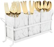 NelyBet Kitchen Utensil holder for Countertop, Silverware Caddy,Marble White Cutlery Holder Utensils Organizer for Party Gatherings, Metal and Durable Design